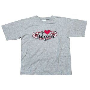 I Love Maui Gray T-Shirt Small Teen Hibiscus Plumeria Murina